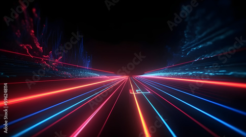 Abstract futuristic neon background. Red blue lines, glowing in the dark. Ultraviolet spectrum.