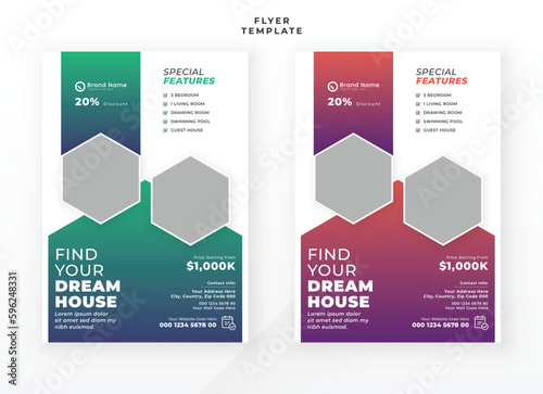 Dream house real estate flyer template and brochure leaflet cover design	