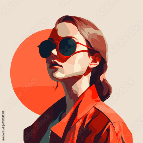 Fashion portrait of a model girl in sunglasses. Poster or flyer in trendy retro colors. Vector illustration	
