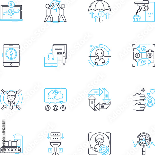 Budget Control linear icons set. Frugality , Spending , Saving , Finances , Budgeting, Expenses , My line vector and concept signs. Income ,Thriftiness ,Cost outline illustrations