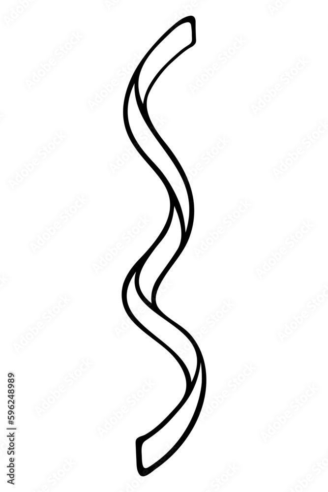 Serpentine. Sketch. Vector illustration. Nice decoration for the holidays. Decorative ribbon rolled into a spiral. Coloring book for children. Outlines on an isolated background. Doodle style. 