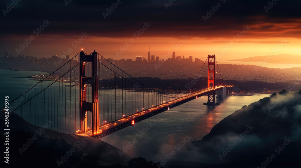Fototapeta premium Golden Gate Bridge. Breathtaking travel destination place. Generative AI