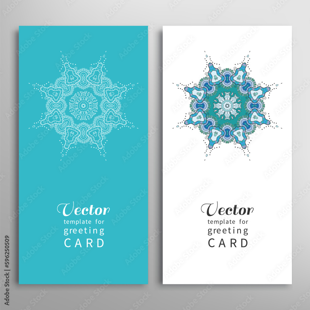 Cards or Invitations set with tribal ethnic mandala ornament, doodle floral geometric pattern for wedding, bridal, Valentine's day, greeting card or birthday invitation. Decorative colorful background Cards or Invitations set with tribal ethnic mandala ornament, doodle floral geometric pattern for wedding, bridal, Valentine's day, greeting card or birthday invitation. Decorative colorful background
