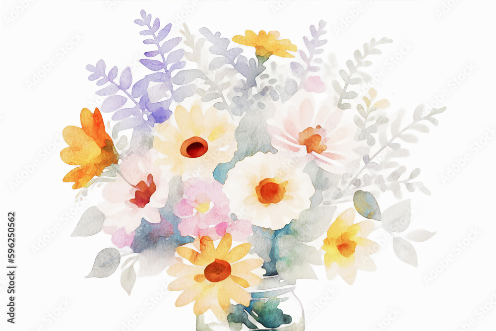 Various watercolor flowers, butterflies, roses, peonies
