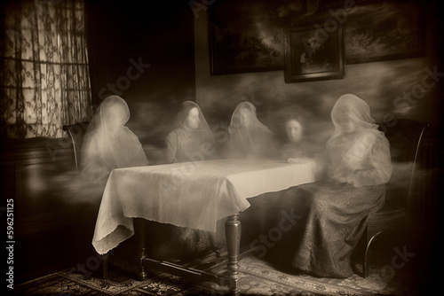 Old photo of a seance. Generativ ai. photo
