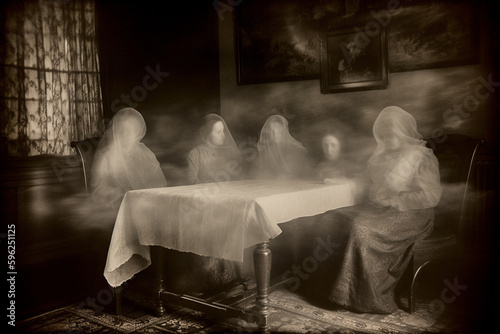Old photo of a seance. Generativ ai.