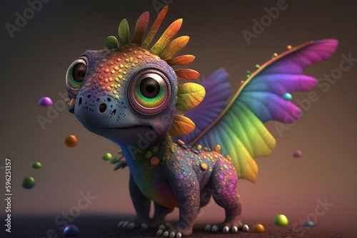 Cute colorful baby dino chracter. Generative ai