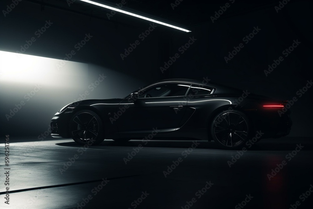 A sleek black car in a bright studio setting. Generative AI
