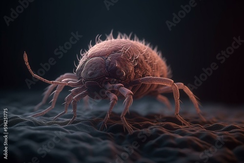 3D image of a microscopic dust mite. Generative AI