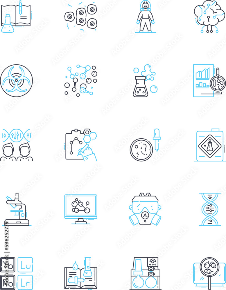 Physical science linear icons set. Kinetics, Dynamics, Thermodynamics, Gravity, Newtonian, Friction, Inertia line vector and concept signs. Velocity,Acceleration,Momentum outline illustrations