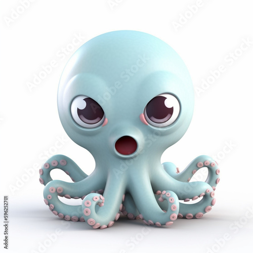 Cute adorable 8 tentacles Octopus happy characte , Generative Ai