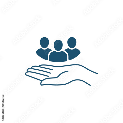 blue thin line hand holding employee retain icon. flat outline simple stroke art inclusive logotype graphic design web element isolated on white. concept of easy management symbol or volunteering sign