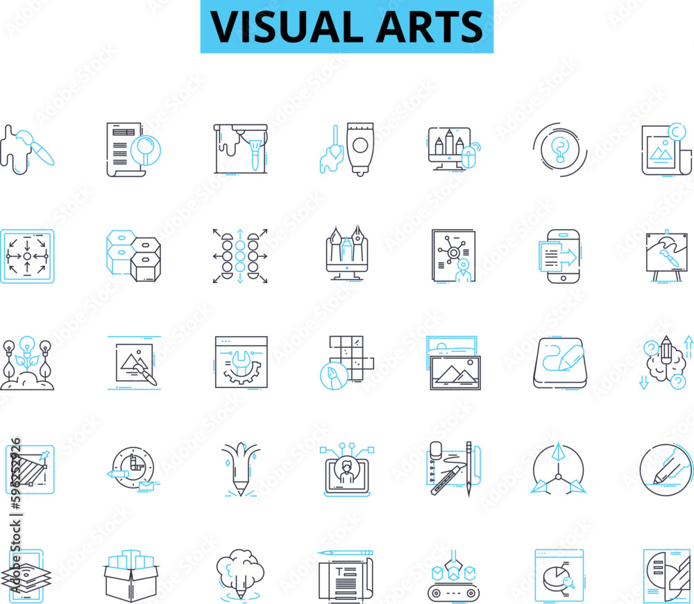Visual arts linear icons set. Drawing, Painting, Sculpture, Printmaking, Photography, Illustration, Graphic design line vector and concept signs. Typography,Calligraphy,Collage outline illustrations Visual arts linear icons set. Drawing, Painting, Sculpture, Printmaking, Photography, Illustration, Graphic design line vector and concept signs. Typography,Calligraphy,Collage outline illustrations