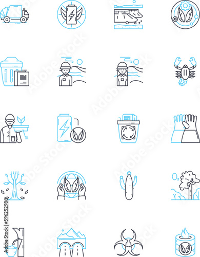 Habitat linear icons set. Shelter, Home, Ecosystem, Territory, Environment, Biosphere, Microhabitats line vector and concept signs. Living space,Niche,Biosphere outline illustrations