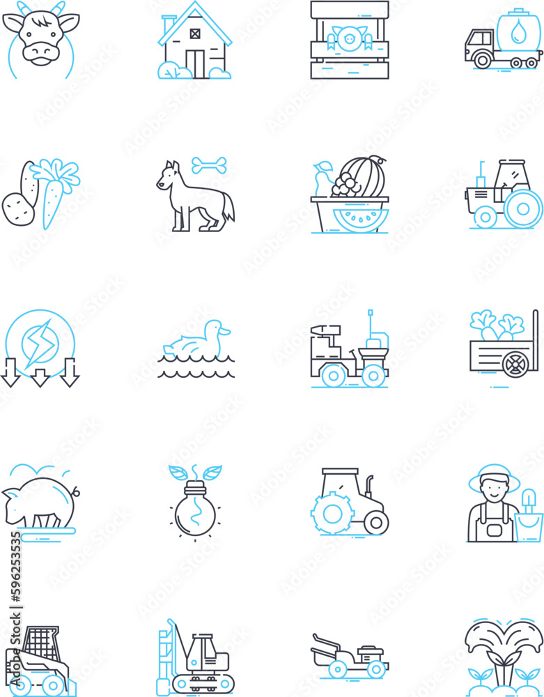 Rural exhibition linear icons set. Agriculture, Countryside, Farming, Harvest, Livestock, Rustic, Tradition line vector and concept signs. Tractor,Homestead,Farmers outline illustrations Rural exhibition linear icons set. Agriculture, Countryside, Farming, Harvest, Livestock, Rustic, Tradition line vector and concept signs. Tractor,Homestead,Farmers outline illustrations
