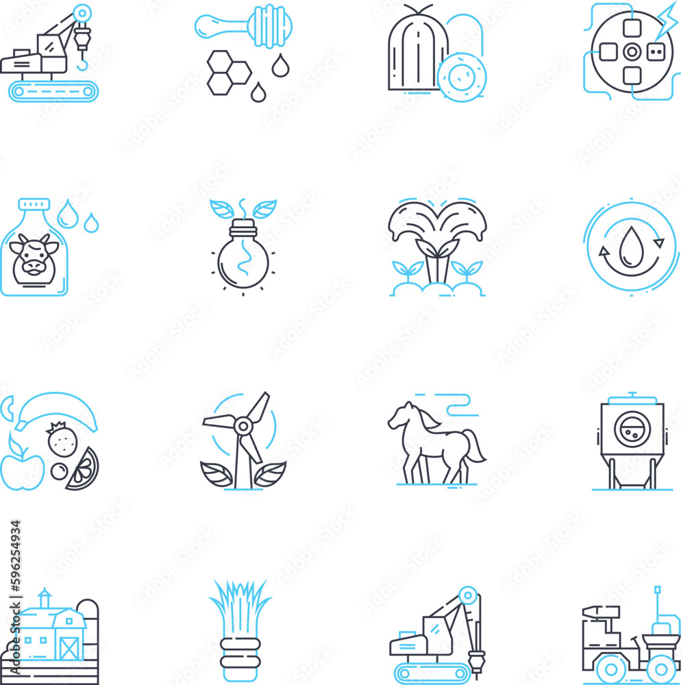 Fototapeta premium Livestock show linear icons set. Exhibition, Competition, Agriculture, Showmanship, Breed, Prizes, Judging line vector and concept signs. Cattle,Pigs,Sheep outline illustrations