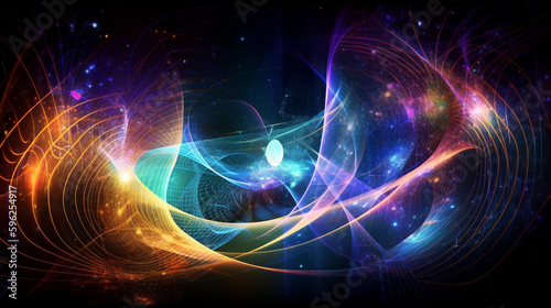 Colorful Psychic energy waves art concept with a dream like enviroment. Bright glowing colors on a black background.