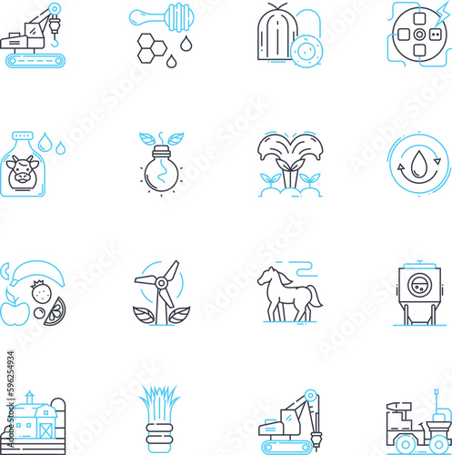 Livestock show linear icons set. Exhibition, Competition, Agriculture, Showmanship, Breed, Prizes, Judging line vector and concept signs. Cattle,Pigs,Sheep outline illustrations