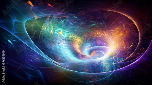 Colorful Psychic  energy waves art concept with a dream like enviroment. Bright glowing colors on a black background.
