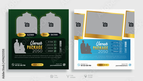 Luxury of islamic tour and travel social media template design. hajj and umrah promotion design