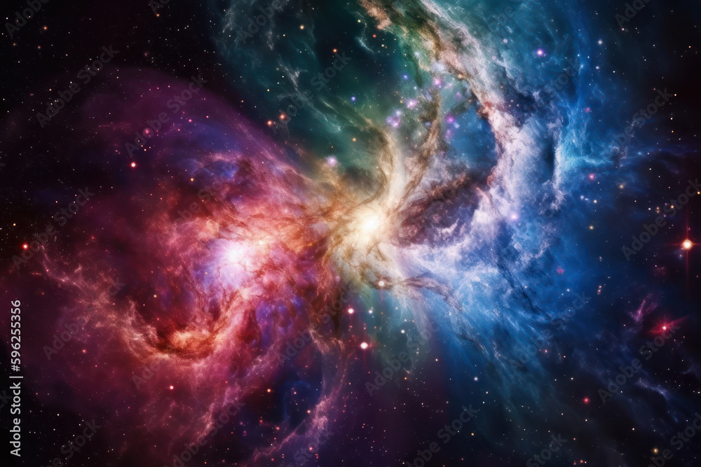 colorful clumps of energy particles in space,abstract  galaxy background generative ai