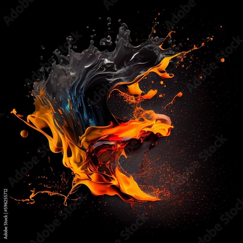 Splash fire on black background.  Generative AI.