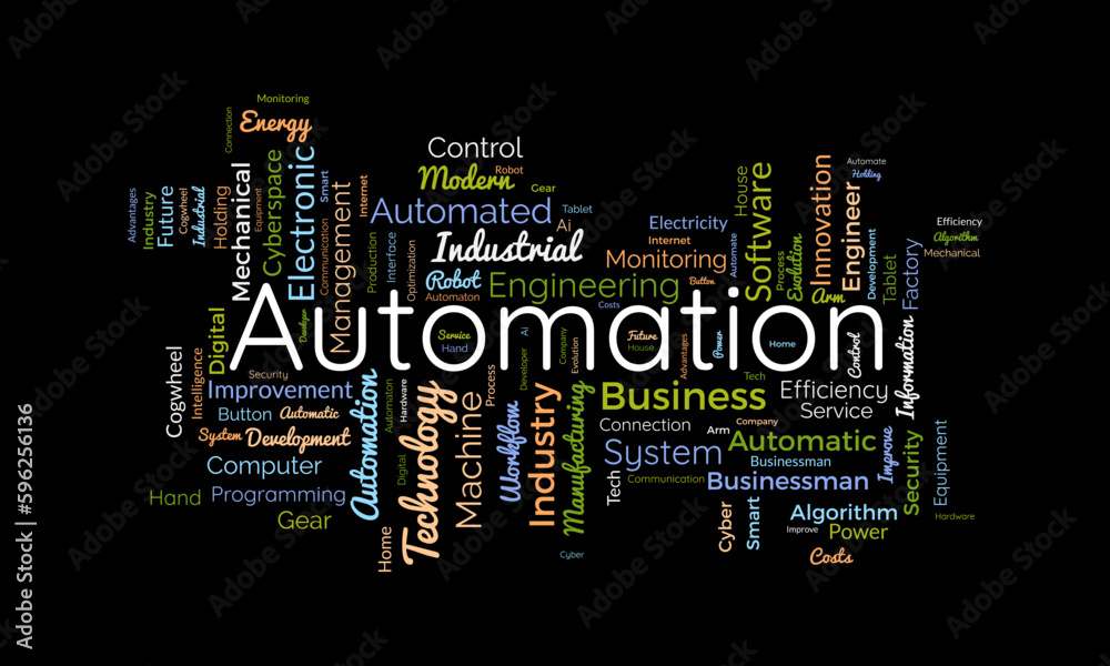 Word cloud background concept for automation. Electronic software industry, engineering production system of cloud control innovation. vector illustration.