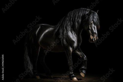 Friesian horse standing black background © Kateryna