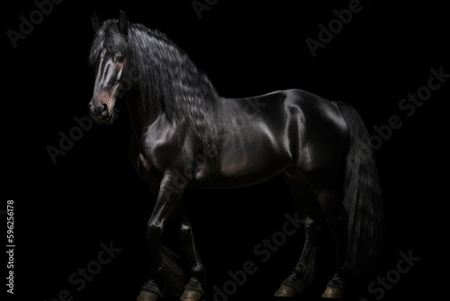 Friesian horse standing black background © Kateryna