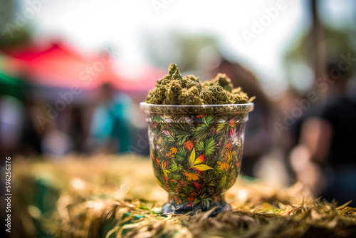 cannabis cup filled with green buds  marijuana festival event generative ai