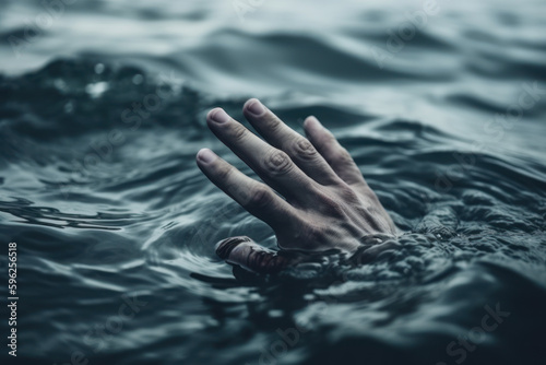 drowning man hand in the sea ocean water generative ai
