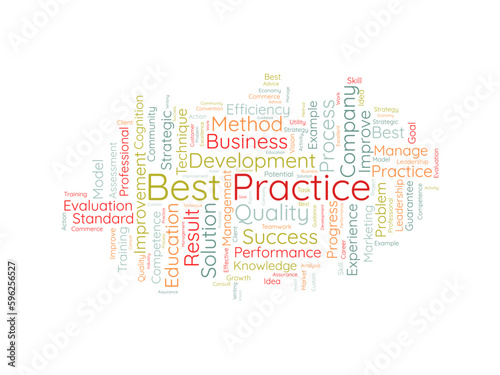 Word cloud background concept for Best Practice. Quality improvement with development idea strategic result. vector illustration.