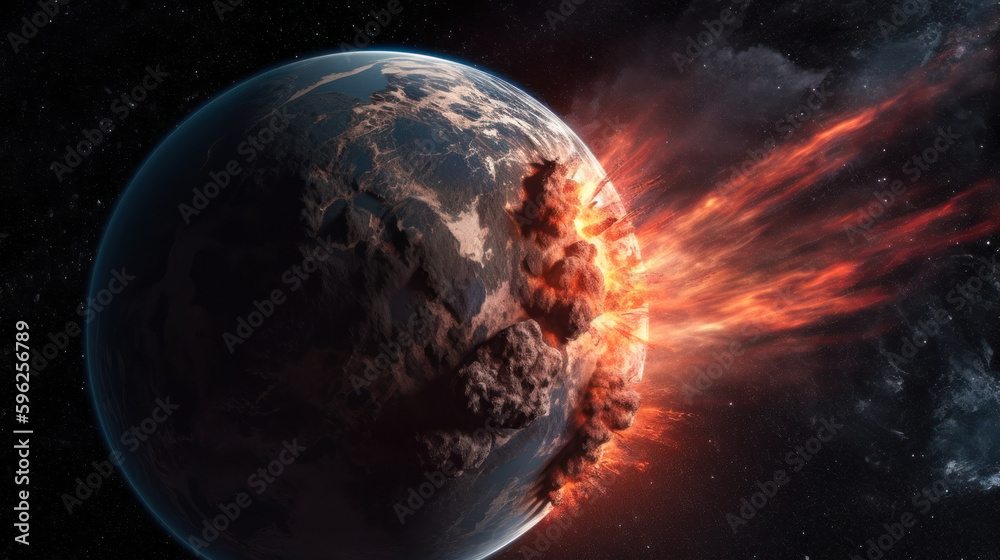 apocalypse on earth, explosion on the surface of the earth view from space generative ai