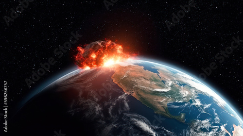 apocalypse on earth, explosion on the surface of the earth view from space generative ai © Poter