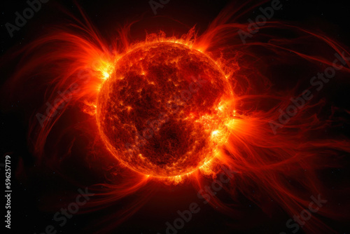 red hot glowing sun in space generative ai