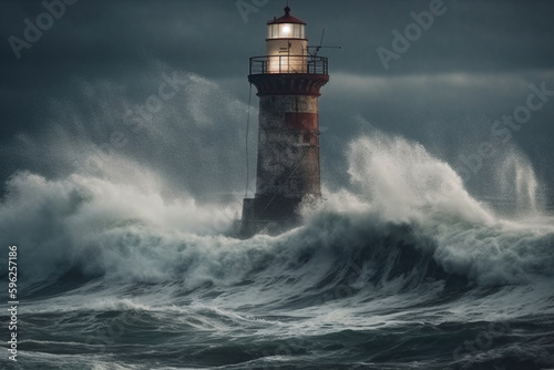 Lighthouse in a storm with a stormy sky in the background Generative ai © Zoya Miller