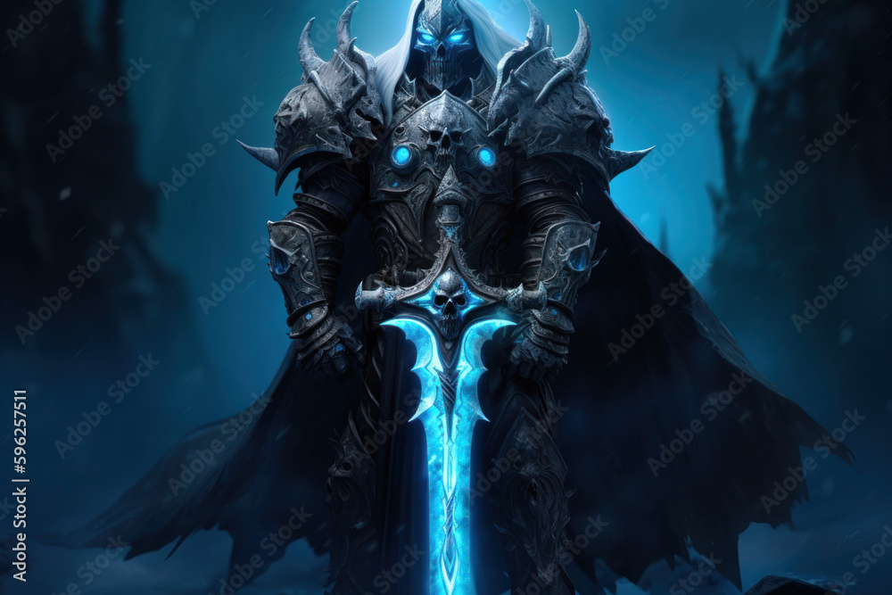 Obraz premium Arthas is a fictional character from the Warcraft universe. He is a complex and tragic figure, once a noble and just paladin, but later corrupted by dark forces and transformed into a death knight.