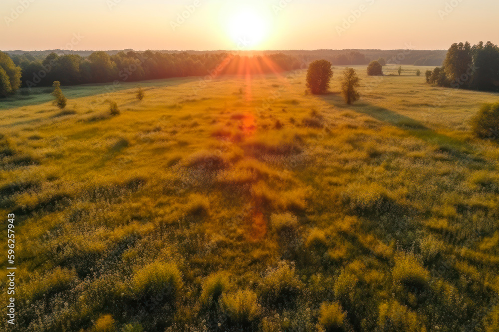 morning summer sunny meadow landscape aerial generative ai