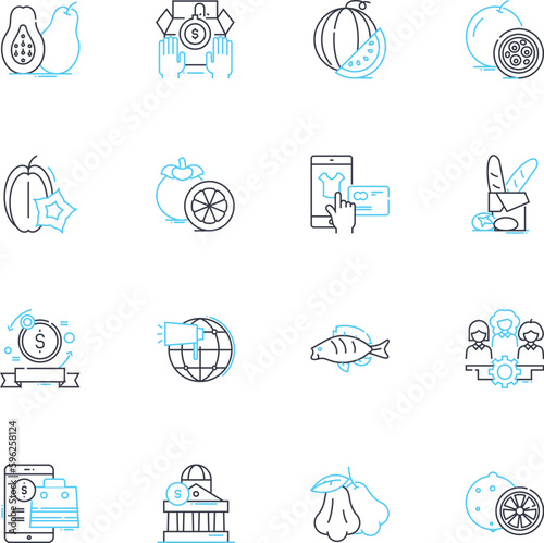 Trading activities linear icons set. Stocks, Forex, Commodities, Futures, Options, Derivatives, Bonds line vector and concept signs. Shares,Indices,Arbitrage outline illustrations