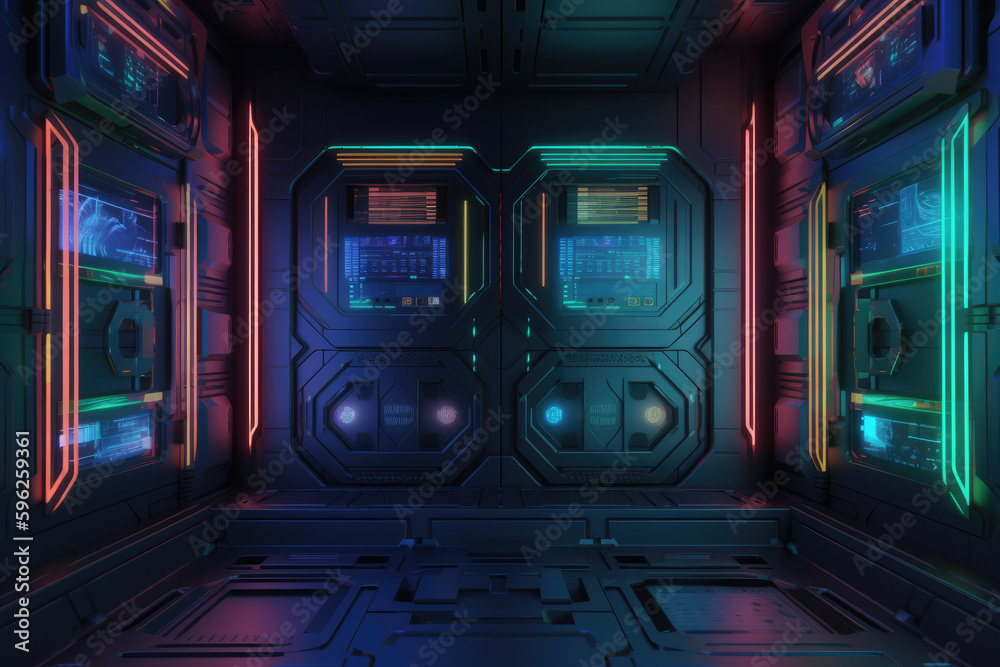 Obraz premium Sci-Fi Background with Multicolored, Advanced Tech Panels. 3D Render