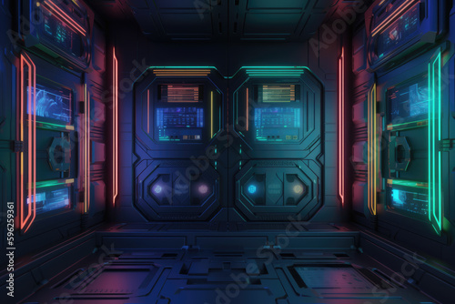 Sci-Fi Background with Multicolored, Advanced Tech Panels. 3D Render