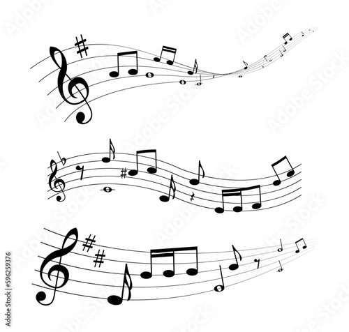 Music notes wave background. Set of music note wave decoration