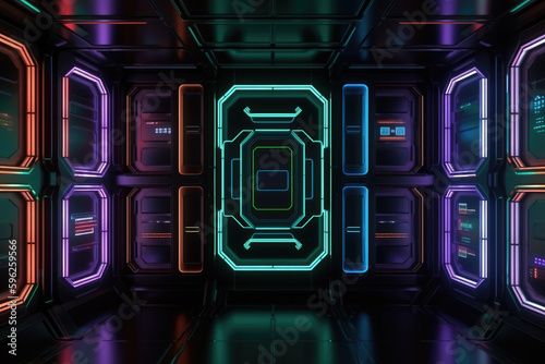 Sci-Fi Background with Multicolored, Advanced Tech Panels. 3D Render