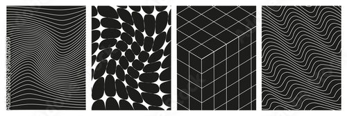 Obraz na plátně Set of geometry wireframe grid backgrounds in white color on black background