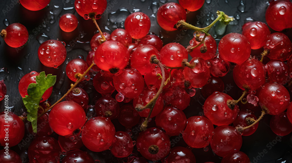 Fresh ripe redcurrant with water drops background. Berries backdrop. Generative AI Fresh ripe redcurrant with water drops background. Berries backdrop. Generative AI