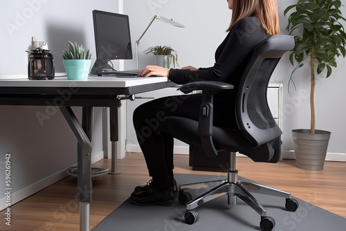 person, working from ergonomic and comfortable office chair with footrest, created with generative ai