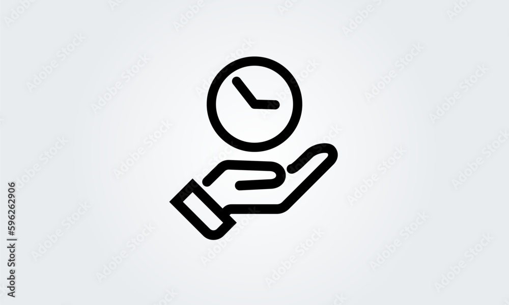 Time, clock stop watch, limited offer, happy hour, deadline concept, hand, line icon, vector illustration Time, clock stop watch, limited offer, happy hour, deadline concept, hand, line icon, vector illustration