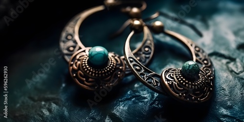 Close-up shot of stylish accessories like earrings. Generative Ai.