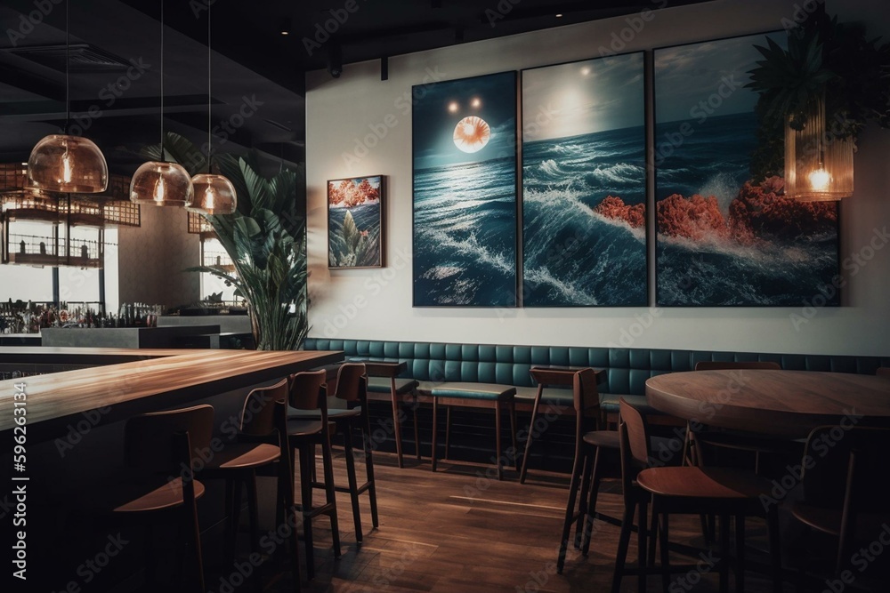 Marine-inspired eatery decor. Generative AI