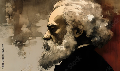 Oil painting portraits of the great sociologist Karl Marx, and historical figures, can be used for education, and cultural commentary, Generative Ai. photo